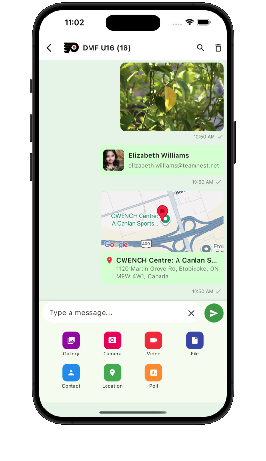 Teamnest Pro message composer with multiple message type actions