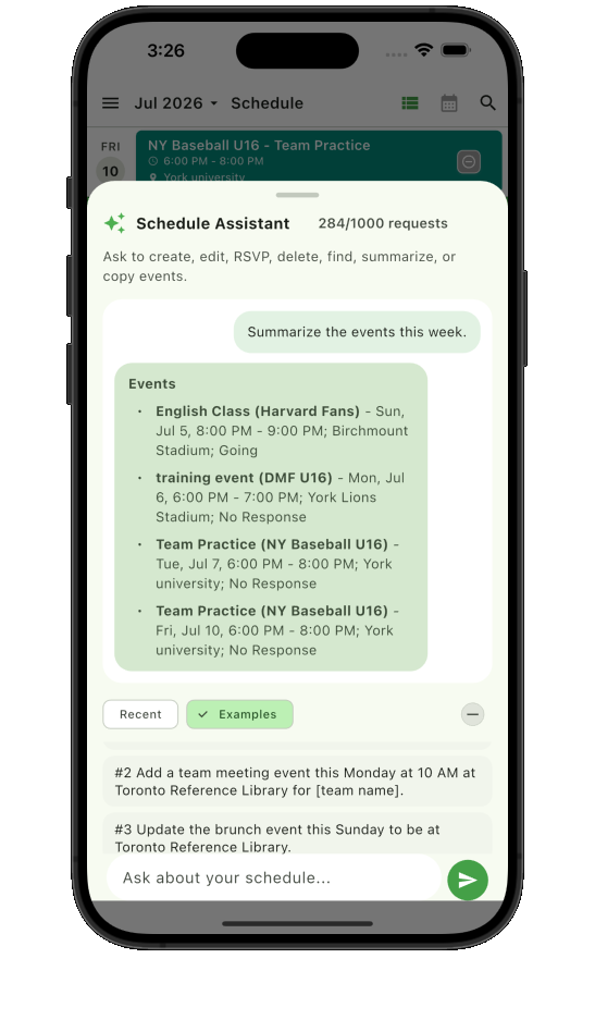 Teamnest Pro Schedule Assistant summarizing response status